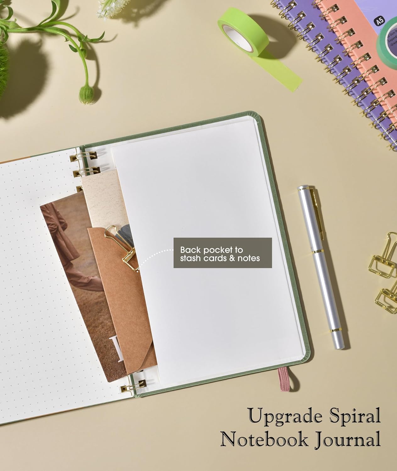 Graph Spiral Journal Notebook, A5 Hardcover Spiral Journals for Women Men, 100 GSM Graph Paper Notebooks, 150 Pages Spiral Bound Grid Notebook for Writing Note Taking Work 5.75" x 8.38" Olive Green