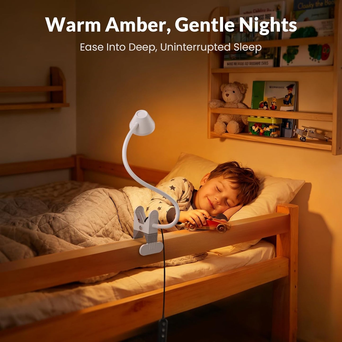 LEPOWER Clip on Light, 7W Reading Lights for Books in Bed with 5 Colors & Stepless Dimming, RG0 Eye-Care, Amber Glow Light & Auto Timer, Strong Clamp with Adapter for Headboard, Bedside, Desk, Black