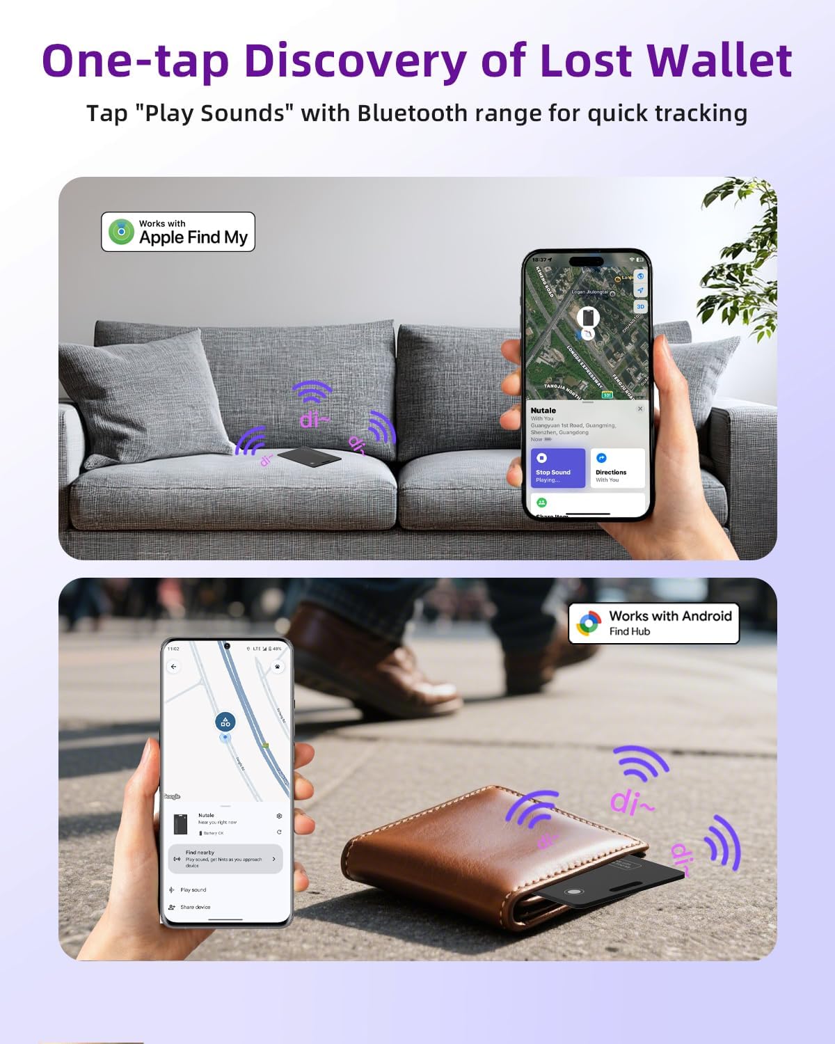 Thin Wallet Tracker Card, Find My or Google'S Find Hub App, Dual System Both iOS and Android Tracker Card, Item Finder for Luggage Passports, Phone,IP68 (1-Black)