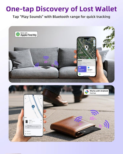 Thin Wallet Tracker Card, Find My or Google'S Find Hub App, Dual System Both iOS and Android Tracker Card, Item Finder for Luggage Passports, Phone,IP68 (1-Black)