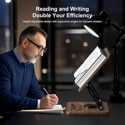 OPTIXCELL Book Stand for Reading with Light, Book Holders for Reading Hands Free, Adjustable Height & Angle, Fits Cookbook Recipe, Textbook, Foldable for Kitchen, Office, School,Gift for Book Lovers