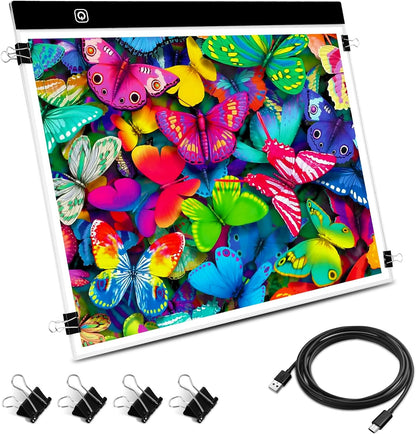 Funshot A3 Led Light Pad Tracing Light Box with USB Power Cable and 4 Fasten Clips,3 Levels of Brightness,Diamond Art Light Board,Sketching,Painting, Sketching,Tracing