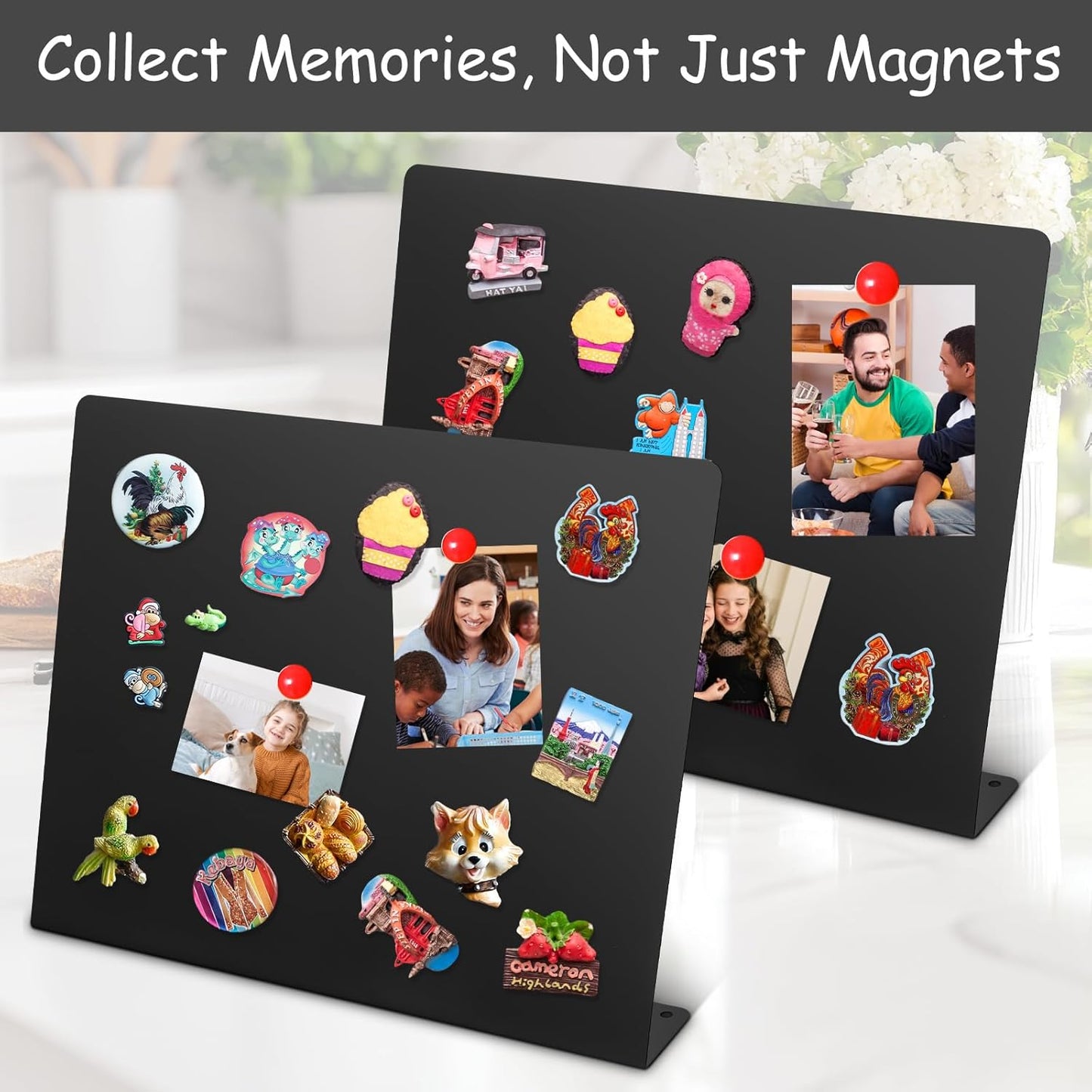 Geyoga 2 Pack Magnetic Bulletin Board with Stand, 16 x 12 Inch Black Magnet Display Board for Memo, Menu, Notes, Photos, for Kitchen Countertop, Office Desk, School