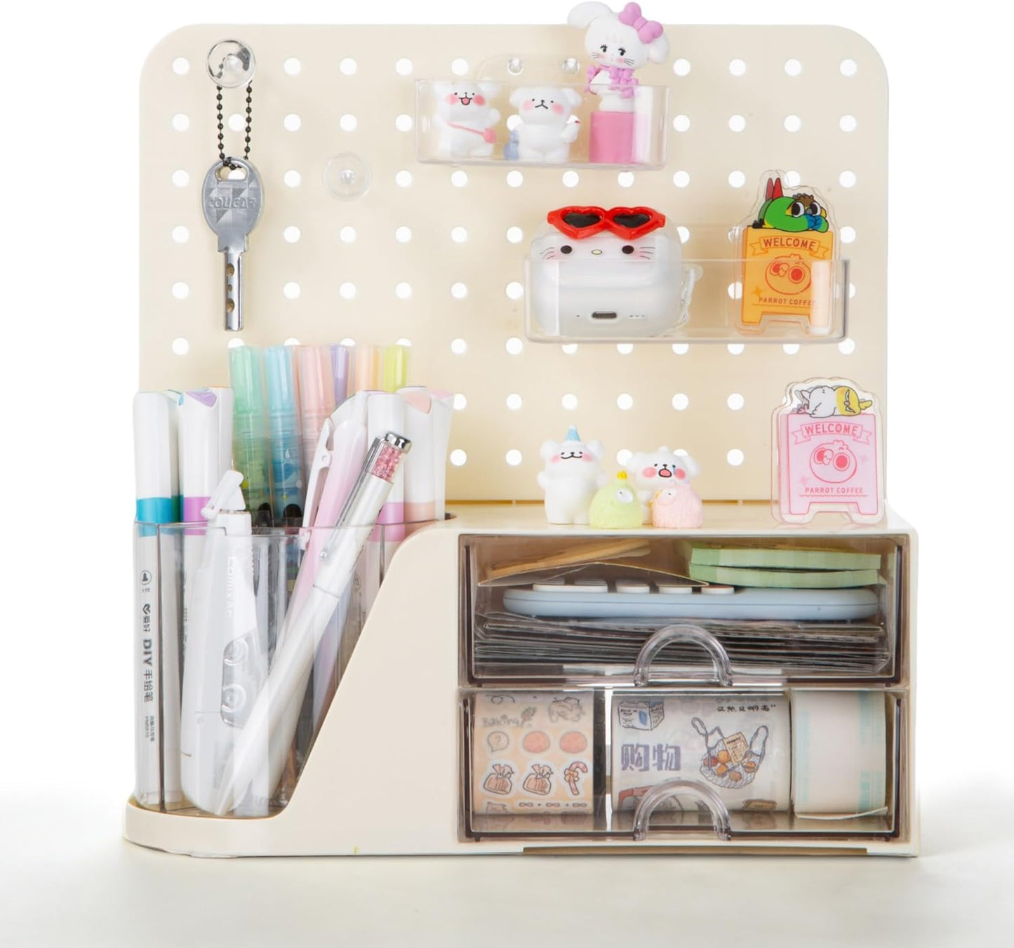 Comix 360° Rotating Pen Holder for Desk, Cute Pencil Holder Pen Organizer, Green Acrylic Pencil Cup Caddy with 5 Slots for Home School Office Supplies