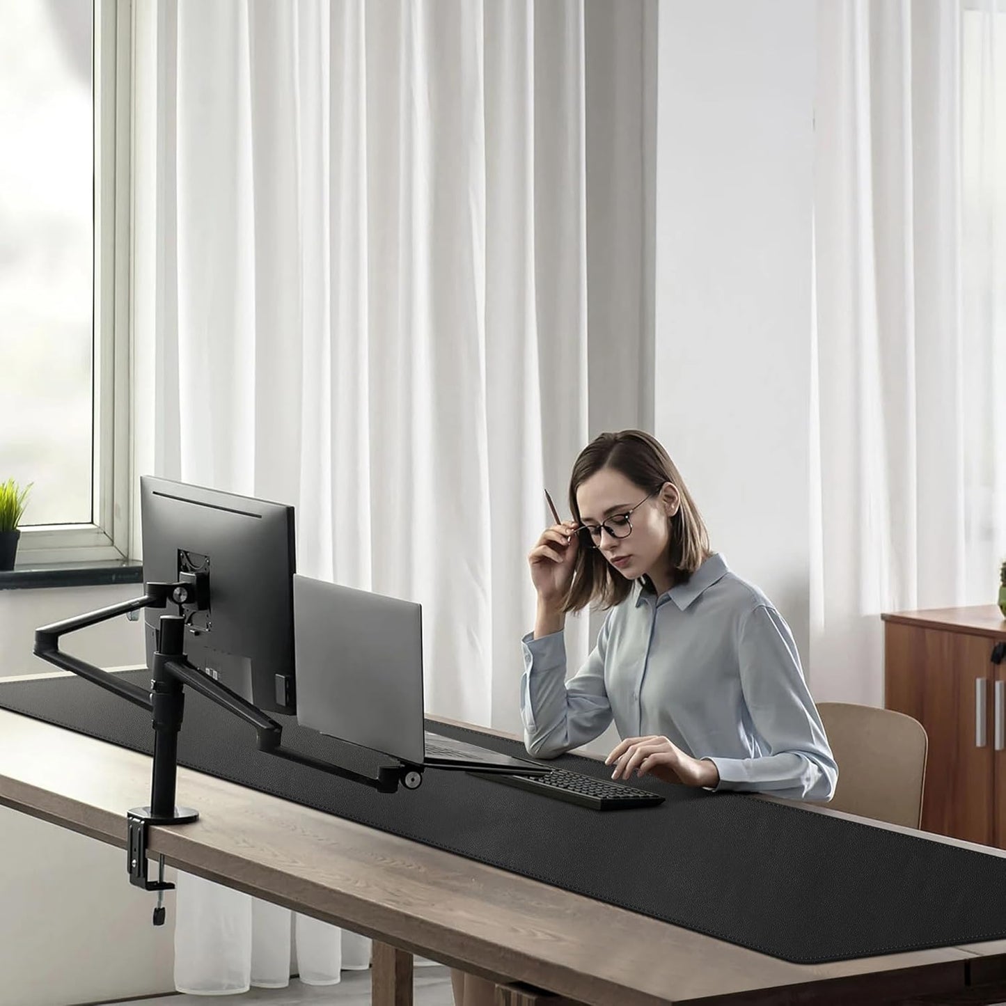 Cacoy 36" x 20" Leather Desk Mat for Home Office, Extra Large PU Leather Desk Pad Blotters, Waterproof Computer Keyboard Mat, Extended Gaming Mouse Pad, Desk Protector for Desktop and PC Laptop, Black
