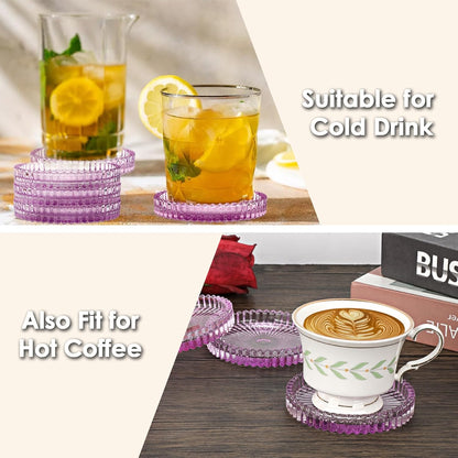 Modern Clear Coasters Set of 5- Glass Cute Coasters for Drinks Crystal Coaster Round Chic Cup Mat Cute Coffee Table Coaster for Kitchen, Bar, Dining Room, Living Room, Patio(Amber)