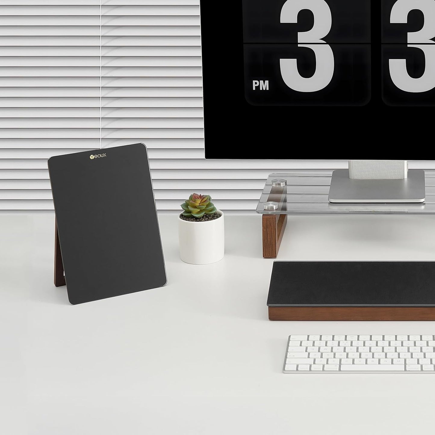 YEOUX Glass Desk Whiteboard with Reversible Wood Stand, Desktop Small White Board, Reusable Mini Dry Erase Board 6.7"x9.5" for Office, Home, School, Marker&Eraser Included