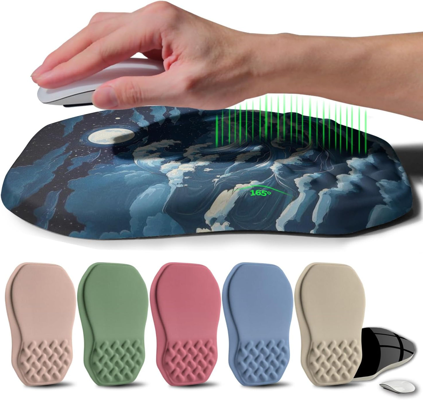 Ergonomic Raised Mouse Pad Wrist Support with Bilateral Slope Memory Foam Mousepad for Wrist Rest and Carpal Tunnel Pain Relief 11.8x7.9〃 Black