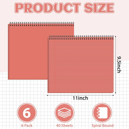 gisgfim 6 Packs 9.5" x 11" Landscape Note Pads College Ruled Notebooks Perforated Notepads 40 Sheets Punched Top Spiral Bound Notebooks 80GSM Lined Notepads for School,Office,Home (Neutral Color)