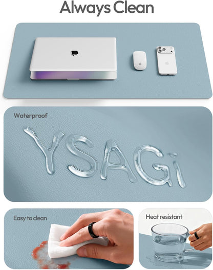 YSAGi Leather Desk Protector, Office Mat, Large Mouse Mat, Non-Slip PU Leather Blotter, Laptop Desk Mat, Waterproof Writing Pad for Office and Home (Black, 31.5" x 15.8") - Colors A