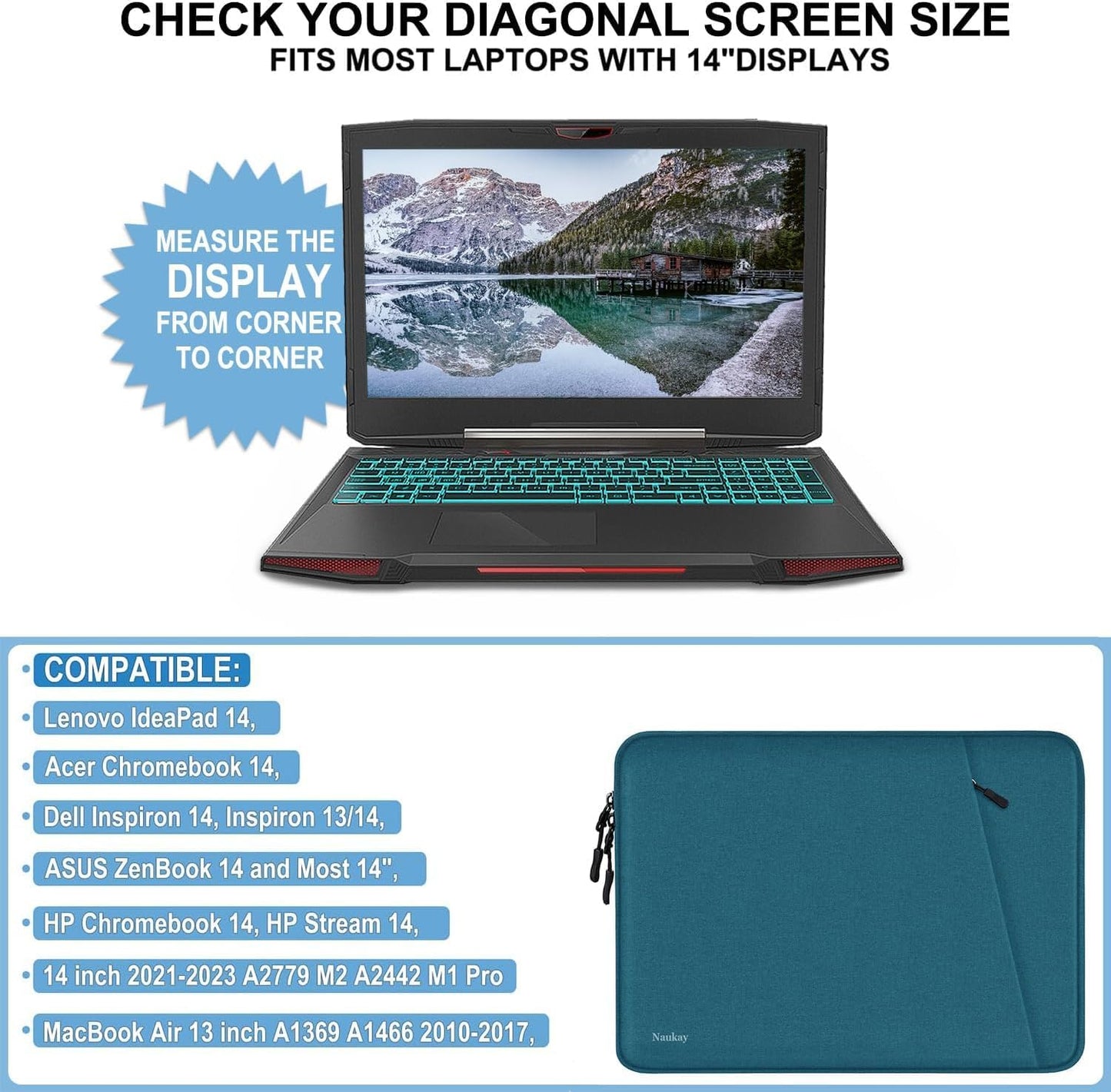 Laptop Sleeve Case 13.3 inch, Shockproof Protective Computer Cover with Accessories Pocket, Portable Laptop Bag Compatible with MacBook Air/Pro 13-13.3 inch, Compatible for MacBook Pro 14 inch, Black | Shockproof