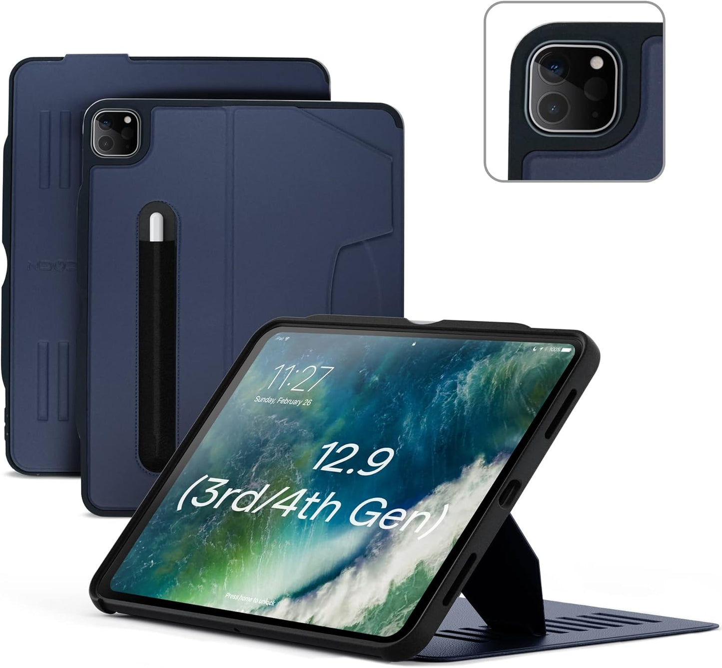 Zugu Case for iPad Air 13 Inch M4 2026, M3 2025 & M2 &/12.9 inch (3rd/4th Gen), Slim Protective Cover with Apple Pencil Charging & Storage, Auto Wake/Sleep, Multiple Viewing Angles (Black)