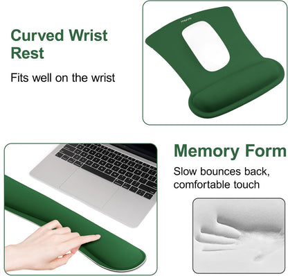 MOSISO Wrist Rest Support for Mouse Pad & Keyboard Set, Ergonomic Mousepad Non-Slip Base Home/Office Pain Relief & Easy Typing Cushion with Neoprene Cloth & Raised Memory Foam, Black