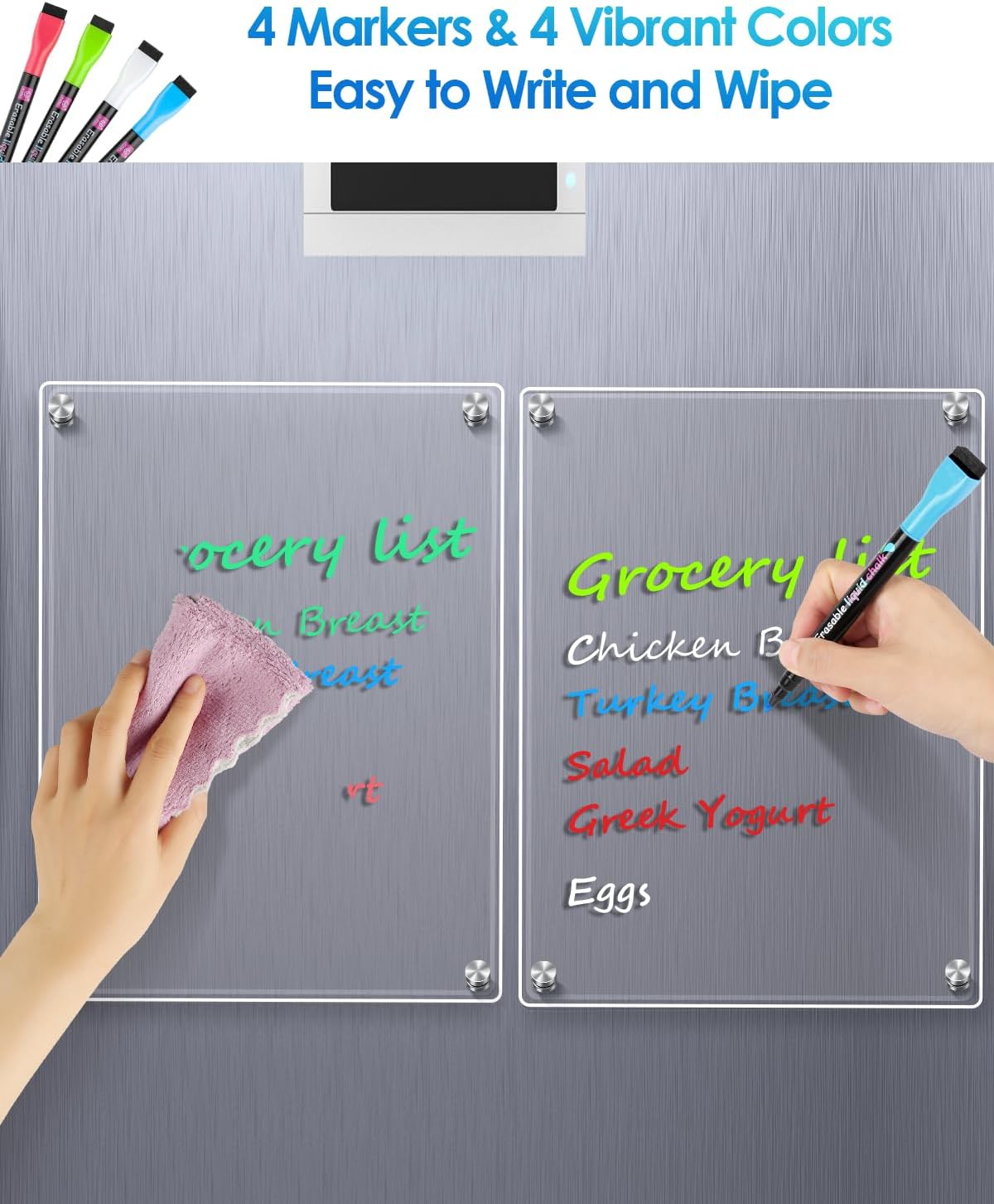 MaxGear 12"x8" Acrylic Magnetic Whiteboard for Fridge, Small Clear Refrigerator Dry Erase Board with 4 Markers and 1 Cloth, Smooth Writing and Easy Cleaning Blank Memo Grocery List for Home Planner