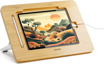 AFOOYO Bamboo Tablet Drawing Stand - Portable & Adjustable 5 Angles,Laptop Stands Riser, Book Reading Stand,Compatible with 9.7/10.2/10.5/10.9/11 inches