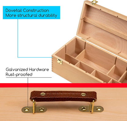 MEEDEN Medium Art Supply Storage Box - Multi-Function Solid Beech Wooden Chest/Art Tool Box with Lift Out Trays for Paint Brush, Pencil, Pastel, and More Art Supplies 14-1/5"W × 5-1/8"D × 4-1/3"H
