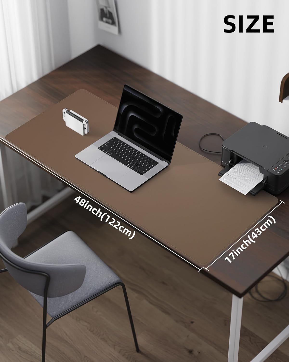 AFIING Desk Pad Protector 23.6" x 13.7" - Non-Slip Waterproof PU Leather Desk Mat for Mouse, Keyboard, Laptop, Office and Home Workspace (Beige)