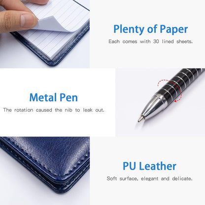 7 Pieces Small Notepads Holder Set, Pocket Notebook with pen, Included 5 Pieces Refills 3 x 5 Inch, 30 Lined Paper Per Note Pad (Black)