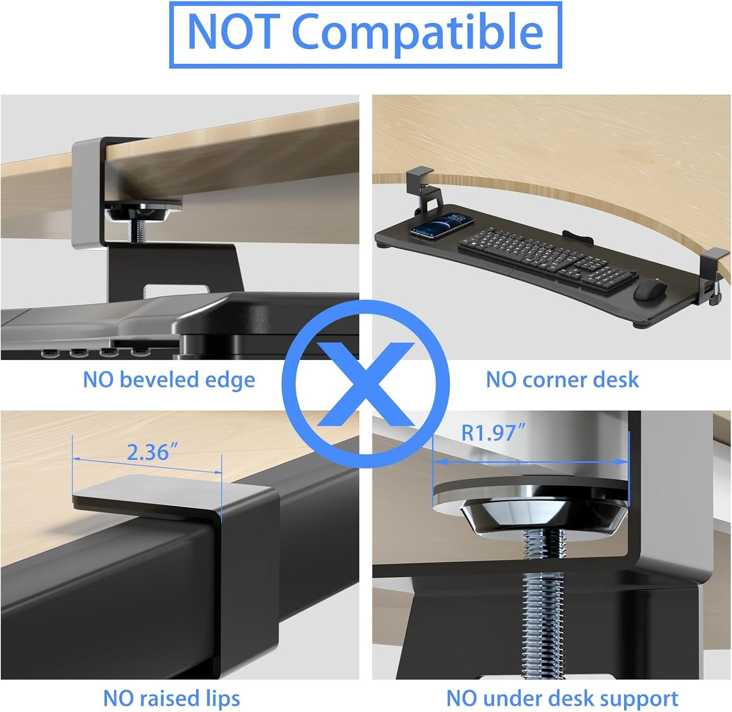 suptek Keyboard Tray Under Desk Pull Out with C Clamp Mount, Computer Keyboard & Mouse Tray, 25.6 (30 Including Clamps) x 11.8 inch Slide-Out Platform Computer Drawer for Typing, Black, DSF1