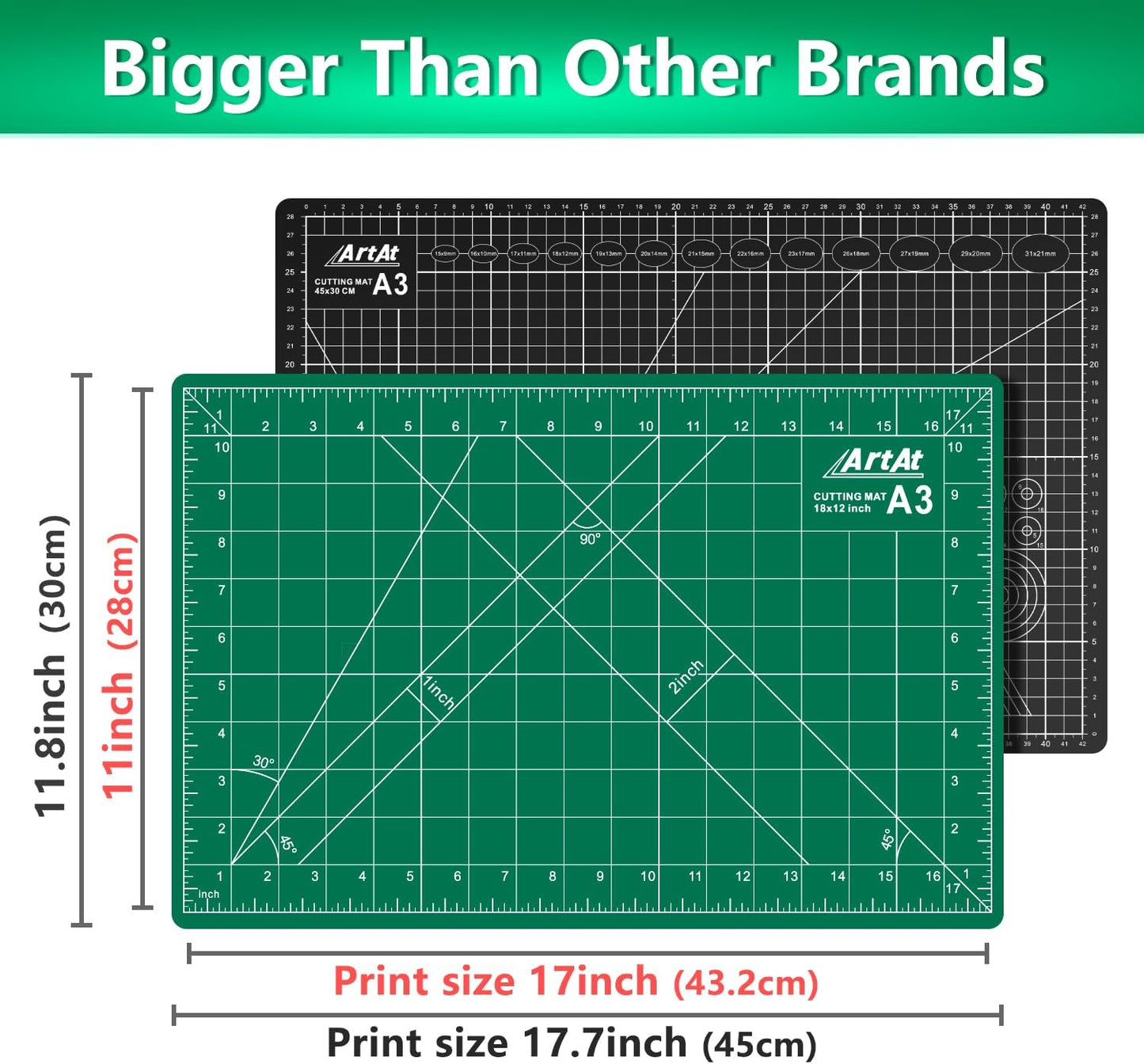 ArtAt Self Healing Cutting Mat: 24 x 36 inch Green Large 5-Ply Double-Sided Durable Non-Slip PVC Cutting Mat for Sewing Quilting Scrapbooking Art & Crafts projects…