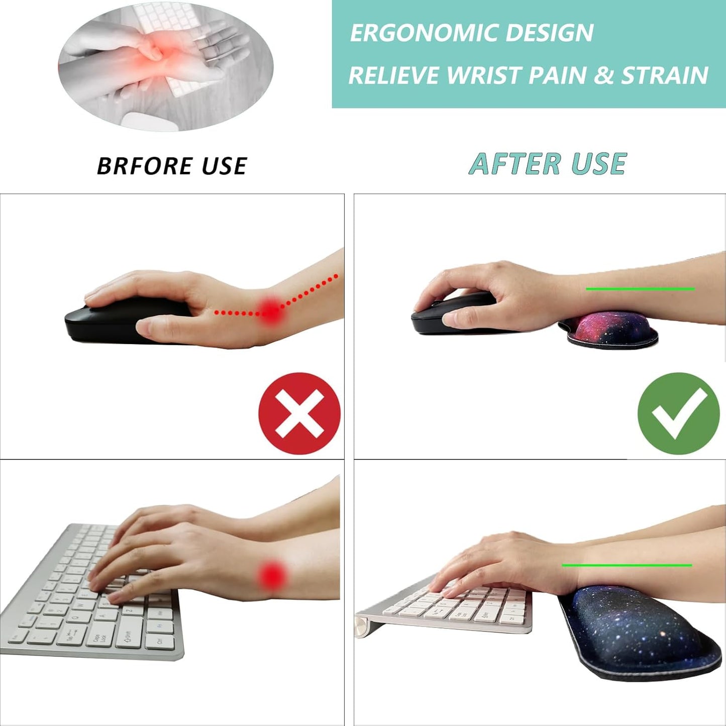 Keyboard Wrist Rest Mouse Wrist Support Set, Memory Foam Wrist Rest Pad for Computer Laptop Keyboard Mouse, Ergonomic Wrist Cushion Support for Typing Pain Relief, Gaming Home Office, Flowers Grass