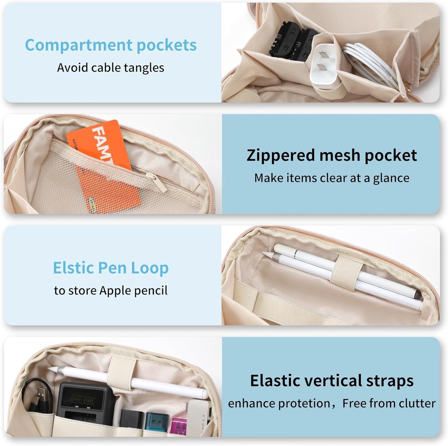 RIGHT AWAY Travel Tech Pouch，Waterproof Cord Case，Electronics Organizer Travel Case，Cable Organizer Storage Bag For Phone, Charger, Accessories(BLACK)