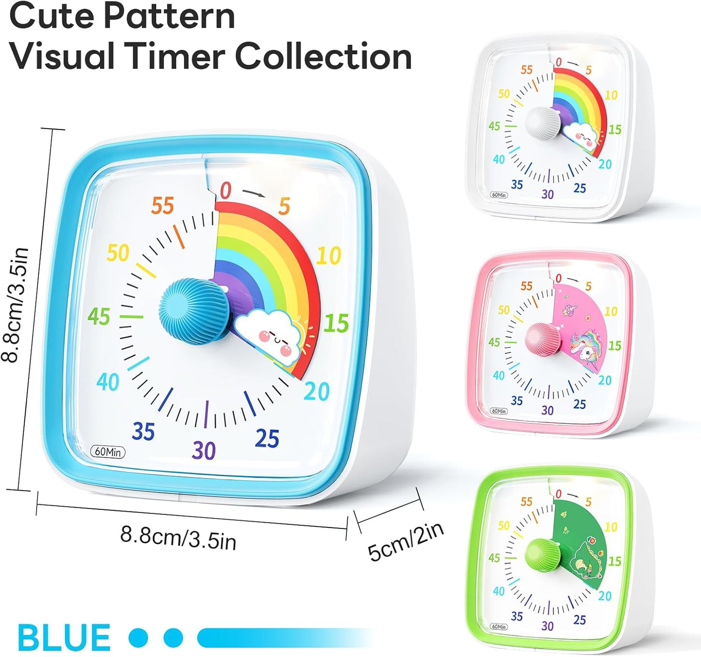 Yunbaoit Visual Timer with Night Light, 60-Minute Countdown Timer for Kids and Adults, Silent Classroom Timer, Time Management Tool for Home, School, or Work (Light Blue)