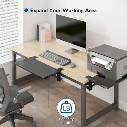 BONTEC Desk Extender Tray, 11.8"x5.9" Table Mount Arm Wrist Rest Shelf, 90°Foldable Elbow Support, Clamp on Computer Arm Rest for Desk, Office & Home Use, Durable & Easy to Install, Black Carbon Fiber