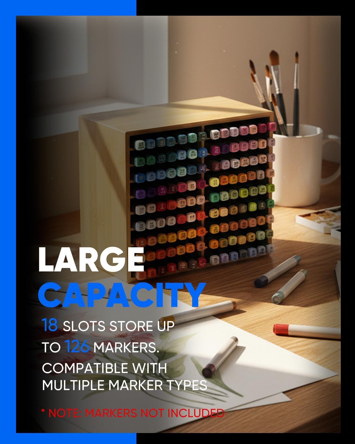 UCEC 300 Slot Marker Organizer Adjustable Markers Holder for Desk, Marker Storage Rack Pen Color Pencil Watercolour Brushes, Pen Case Markers Organizer for Artists for Studio, Classroom, Home Office