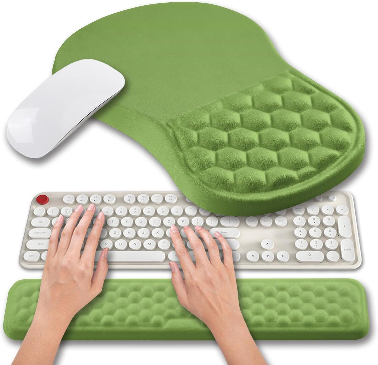 Hokafenle 2 in 1 Ergonomic Mouse Pad Wrist Support & Wrist Rest for Computer Keyboard Set, with Relieve Carpal Tunnel Pain Massage Bulge and Full Memory Gel Design (2In1 Set, Black)