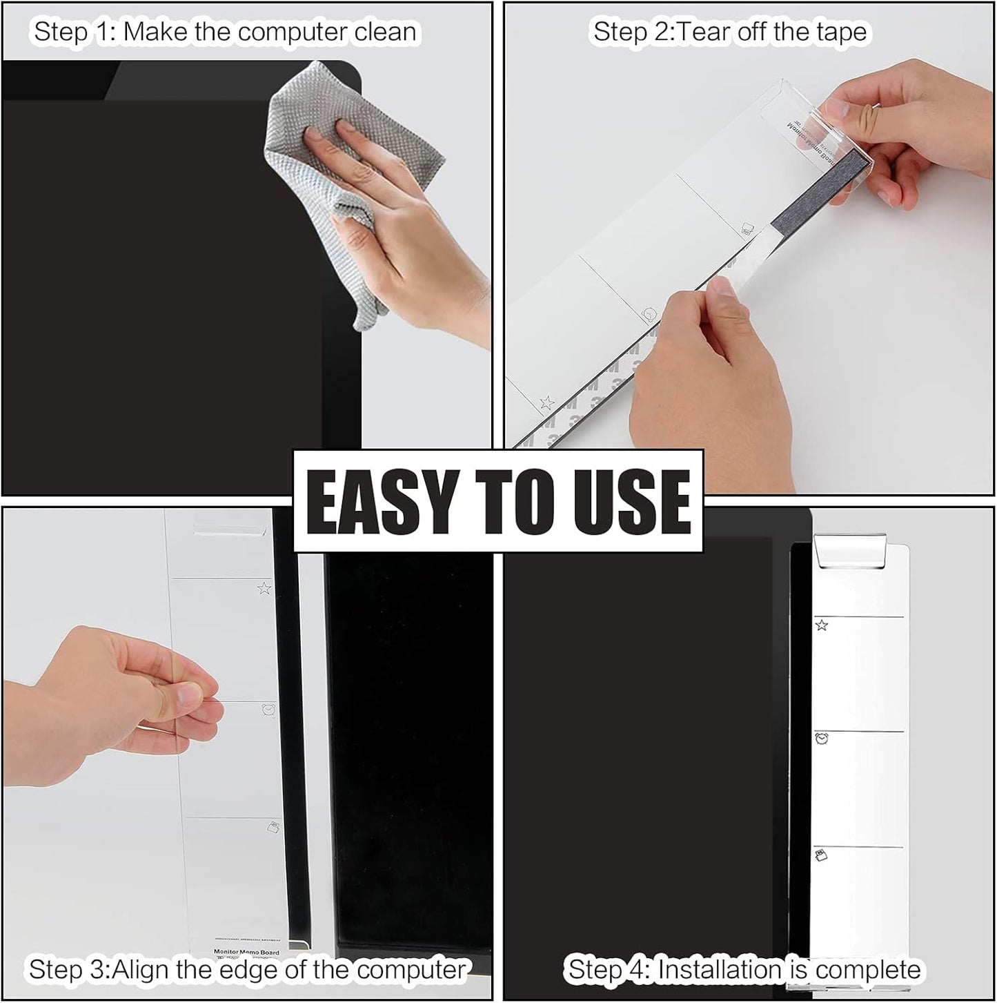 Office Desk Accessories 2pcs Multifunction Computer Monitor Memo Board - Office Supplies for Women Men Computer Sticky Note Holder Home Decor (Smooth Monitor Memo Board)