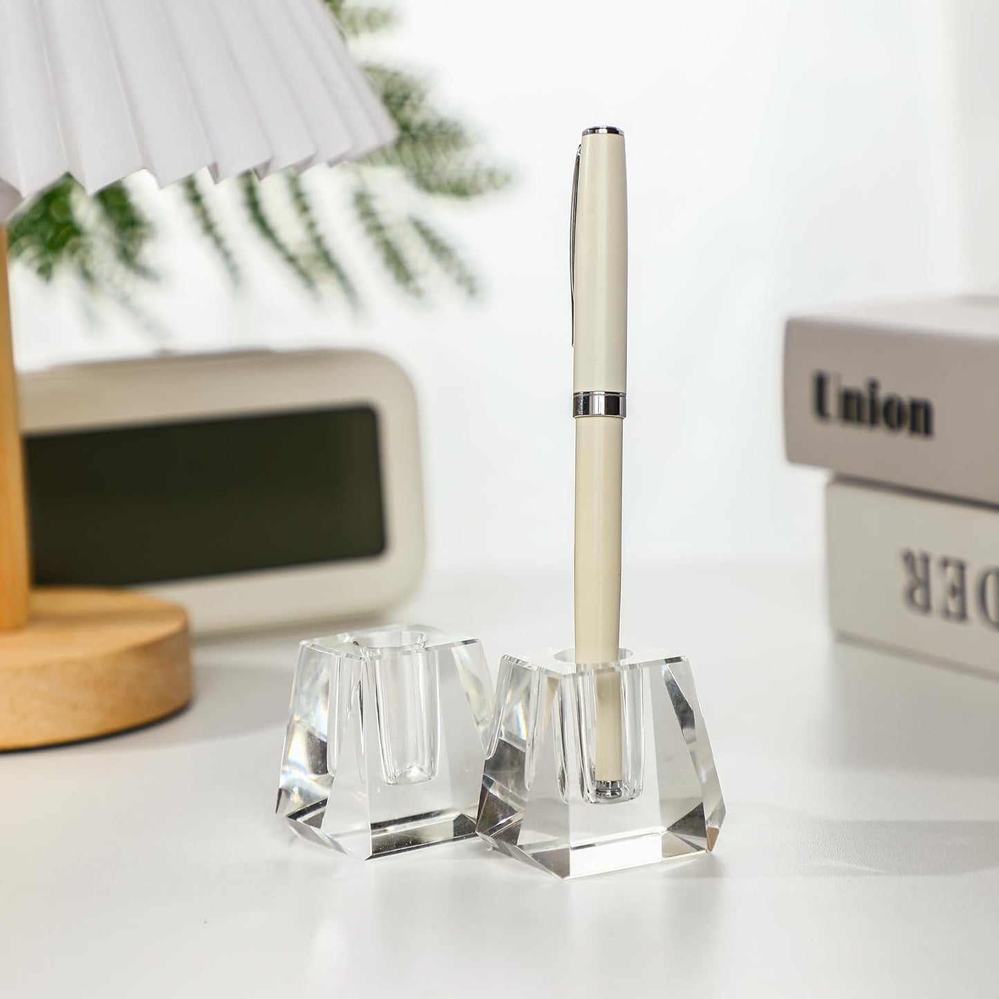 QFkris 2-Pack Crystal Single Pen Holder for Desk, 1.8" Fancy Fountain Pen Stand, Glass Feather Pencil Holder for Office Desktop Decoration, Gift for Man Woman Students Teachers Father Boyfriend