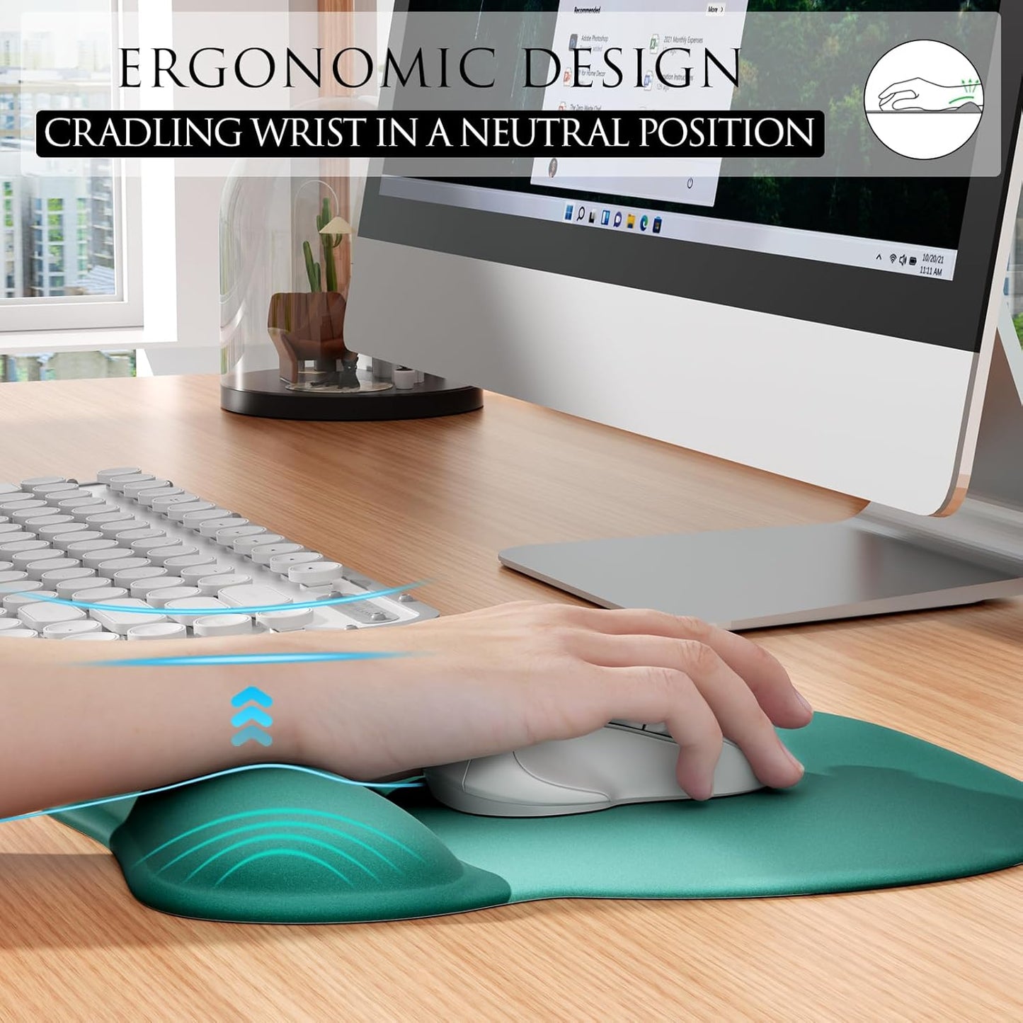 MROCO Ergonomic Mouse Pad with Gel Wrist Rest, Smooth Wrist Support Surface, Non-Slip PU Base for Pain Relief, Comfortable Mousepad for Computer, Laptop, Office & Home, 9.4 x 8.1 in, Black