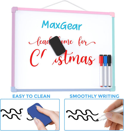 MaxGear Double-Sided Dry Erase Board for Wall, 16"x12" Hanging Whiteboard, Small Dry Erase White Board with 3 Markers and 4 Magnets, Portable Whiteboard for Planning, Drawing, Memo, to Do List