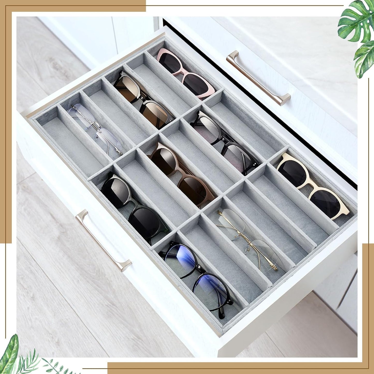 Amylove 2 Pcs Sunglass Organizer Trays Glasses Stackable Jewelry Trays Sunglass Organizer Display Box(8 Grids,Beige)