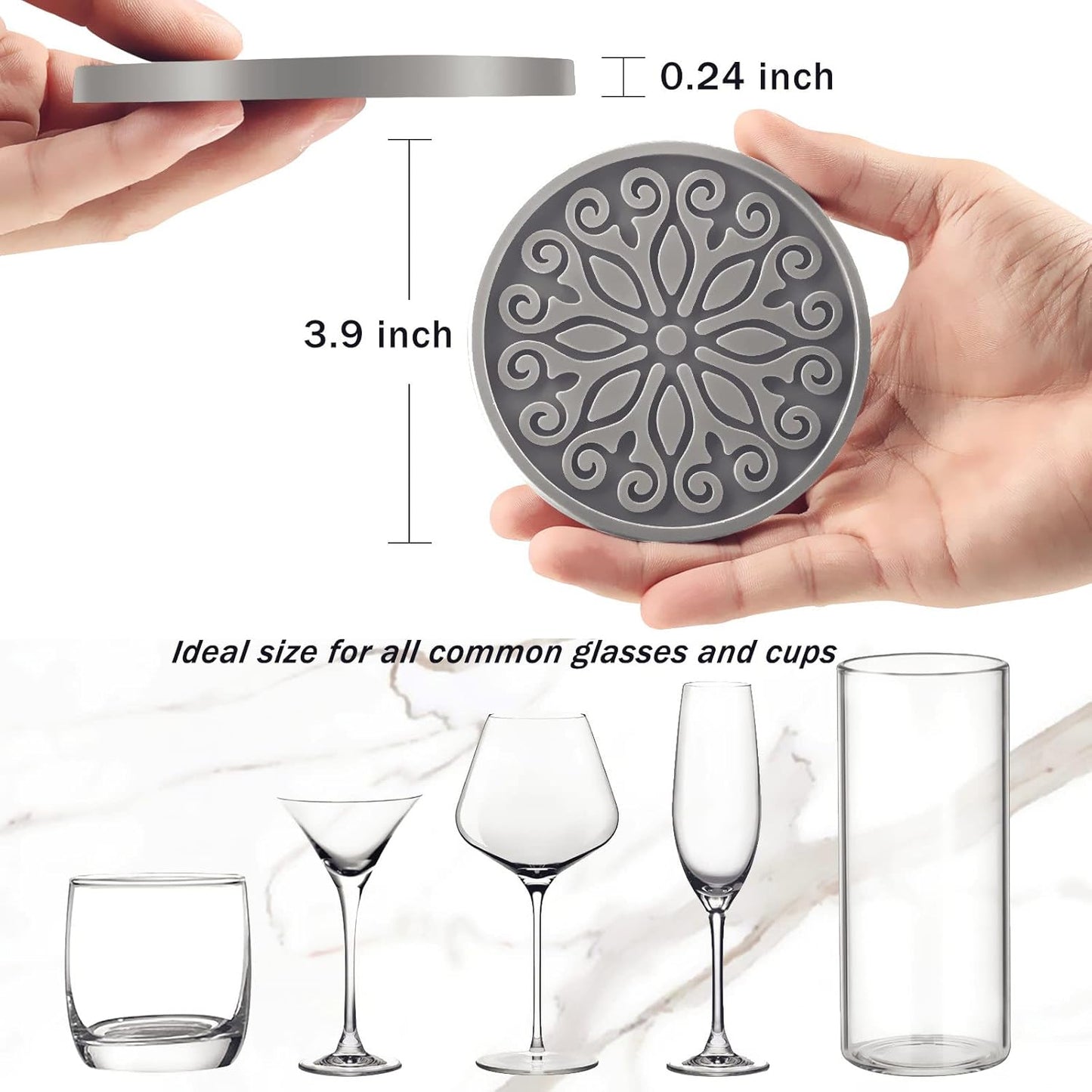 Silicone Coasters for Drinks,Resistant Reusable Drink Coasters-Great Gift for Birthday, Housewarming,Room Decor,Holiday Party (*2-Gray)