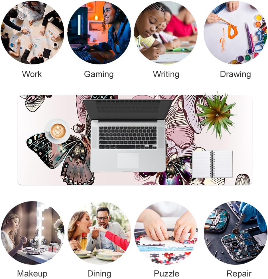 QIYI Large Mouse Pad, Cute Pink Desk Mat for Desktop, Women Girls PU Leather Desk Pad Waterproof Gaming Mousepad, Rose Gold Marble Computer Protector Writing Pad for School Office Home 31.5" x 15.7"