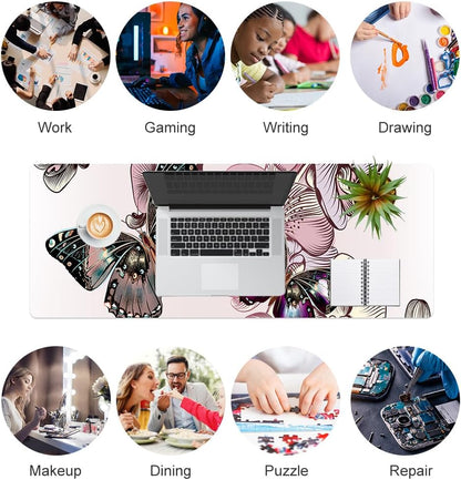 QIYI Large Mouse Pad, Cute Pink Desk Mat for Desktop, Women Girls PU Leather Desk Pad Waterproof Gaming Mousepad, Rose Gold Marble Computer Protector Writing Pad for School Office Home 31.5" x 15.7"