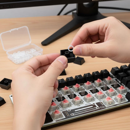 Sumind 200 Pieces O Ring Keyboard, O Rings Keycaps, Clear Rubber Keycap Dampeners with Plastic Storage Box for Mx Switch and Mechanical Keys