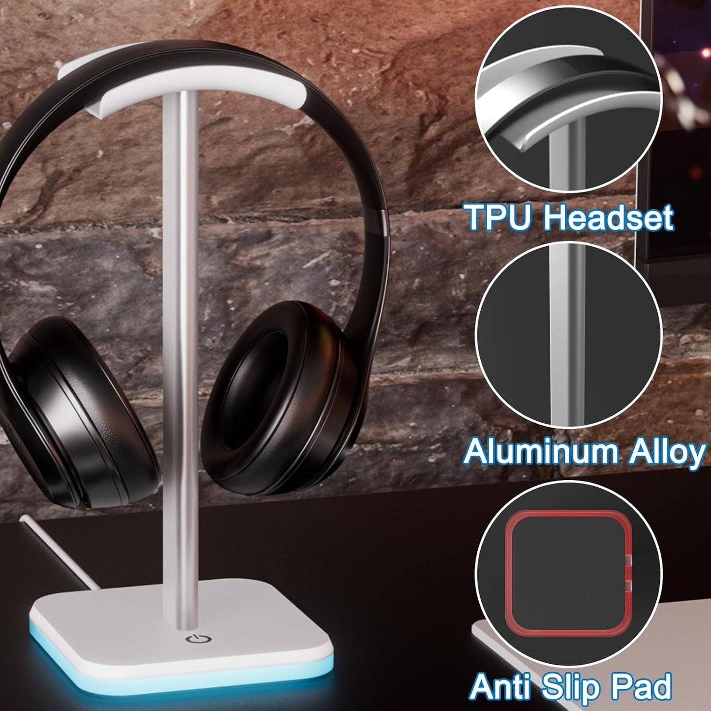Headphone Stand for Desk - Headset Stand with Aluminum Hanger and Plastic Headrest, Headphone Holder for AirPods Max, Sony, Bose, Beats and More (Black)