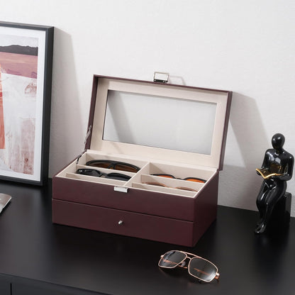 ProCase 3-layer Sunglasses Storage Organizer, 18 Slots Leather Sunglass Box Multiple Pairs Eyeglass Cases Eye Glass Eyewear Display Holder for Men Women, Valentine's Day Gift -Black