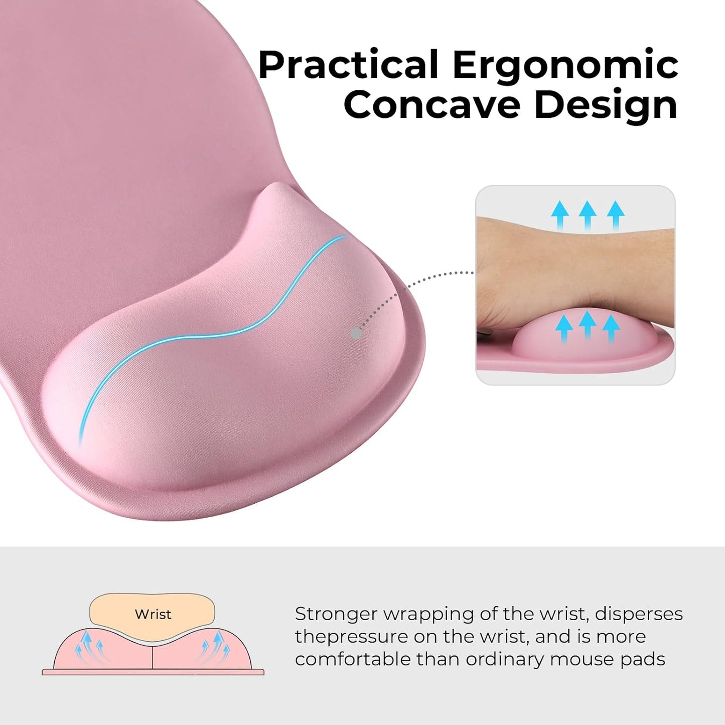 EooCoo Ergonomic Mouse Pad with Gel Wrist Rest Support, Middle Concave Design for Natural Wrist Alignment, Non-Slip Base Mousepad for Laptop, Computer, Office Desk Accessories, Carpal Tunnel Syndrome