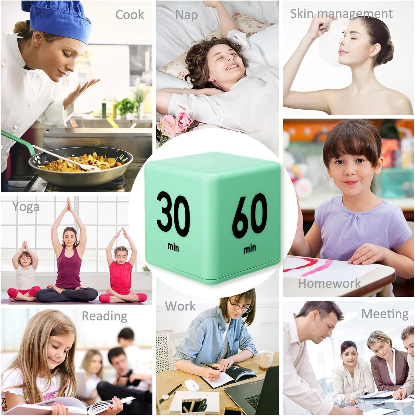 Cube Timer, Kids Timer with Gravity Sensor Flip 15 20 30 60 Mins Countdown Settings for ADHD, Time Management, Classroom, Productivity Workout, Kitchen, Cooking, Study (Pink)