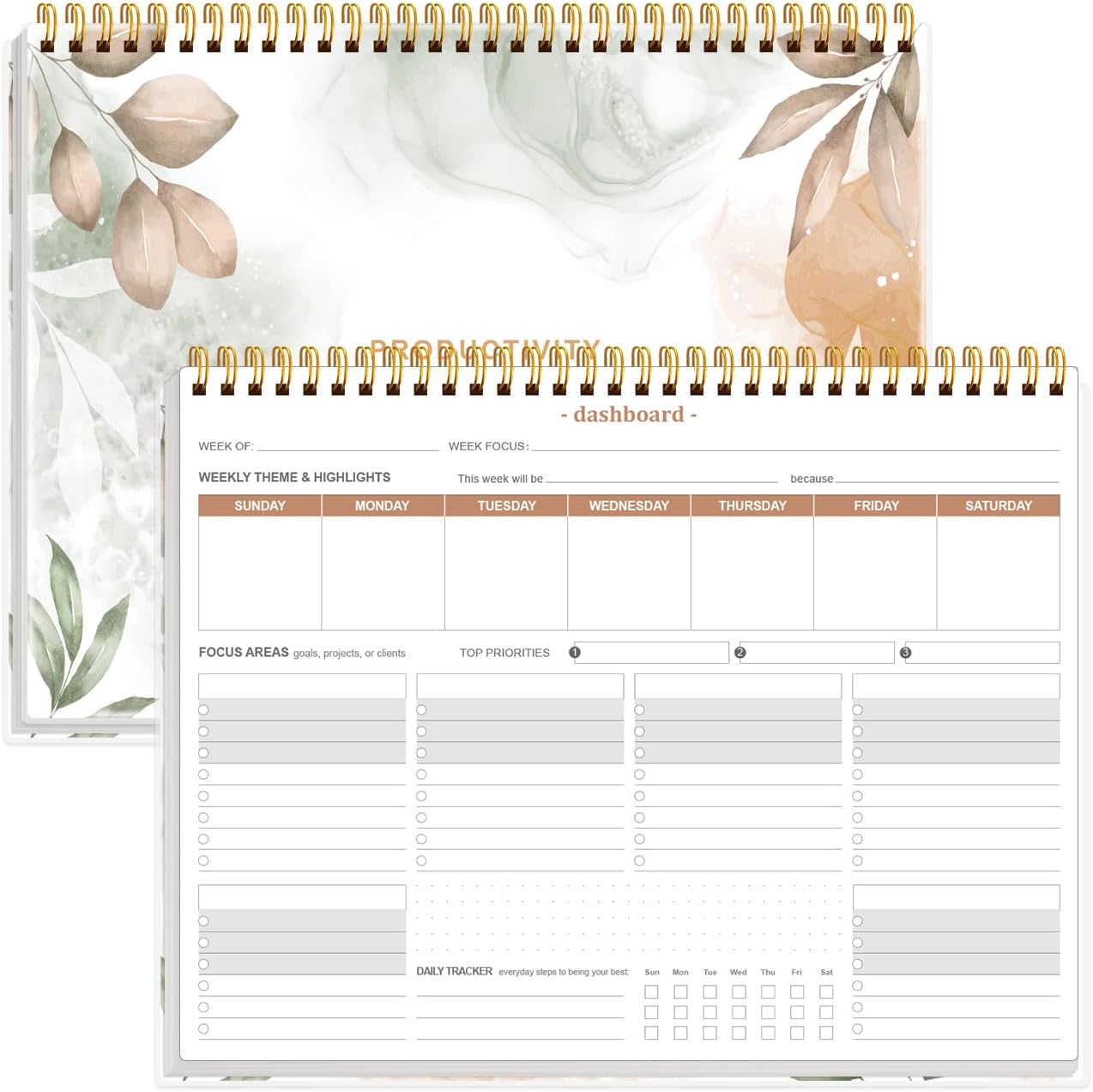 Weekly Productivity Planner - 8.5" x 11" Dashboard Desk Notepad Has 6 Focus Areas to List Tasks for Goals, Projects, Clients, Academic or Meal-Organize Your Daily Work Efficiently, 54 Weeks, Green