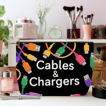 ZHAMEN 2 Pcs Cables Chargers Makeup Bag, Organizer Portable Pouch Purse Travel Essentials Organizer Cosmetic Bags for Women, Roomy Travel Makeup Toiletries Accessories, Birthday Gifts for Women