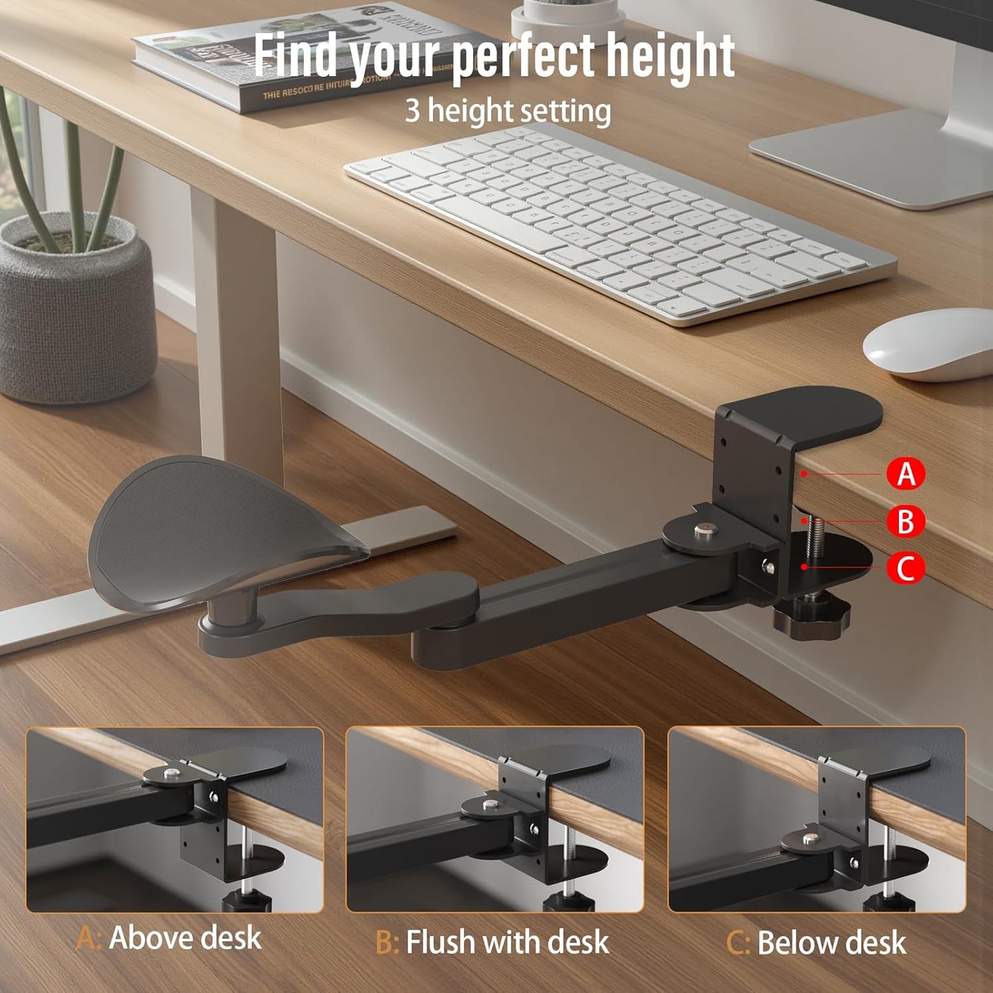 Ergonomic Arm/Elbow Rest for Desk - Foldable Rotatable Elbow Support for Computer Desk, Office & Gaming Comfort (White)