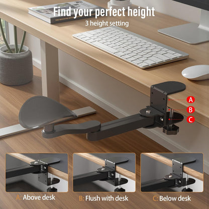 Ergonomic Arm/Elbow Rest for Desk - Foldable Rotatable Elbow Support for Computer Desk, Office & Gaming Comfort (White)