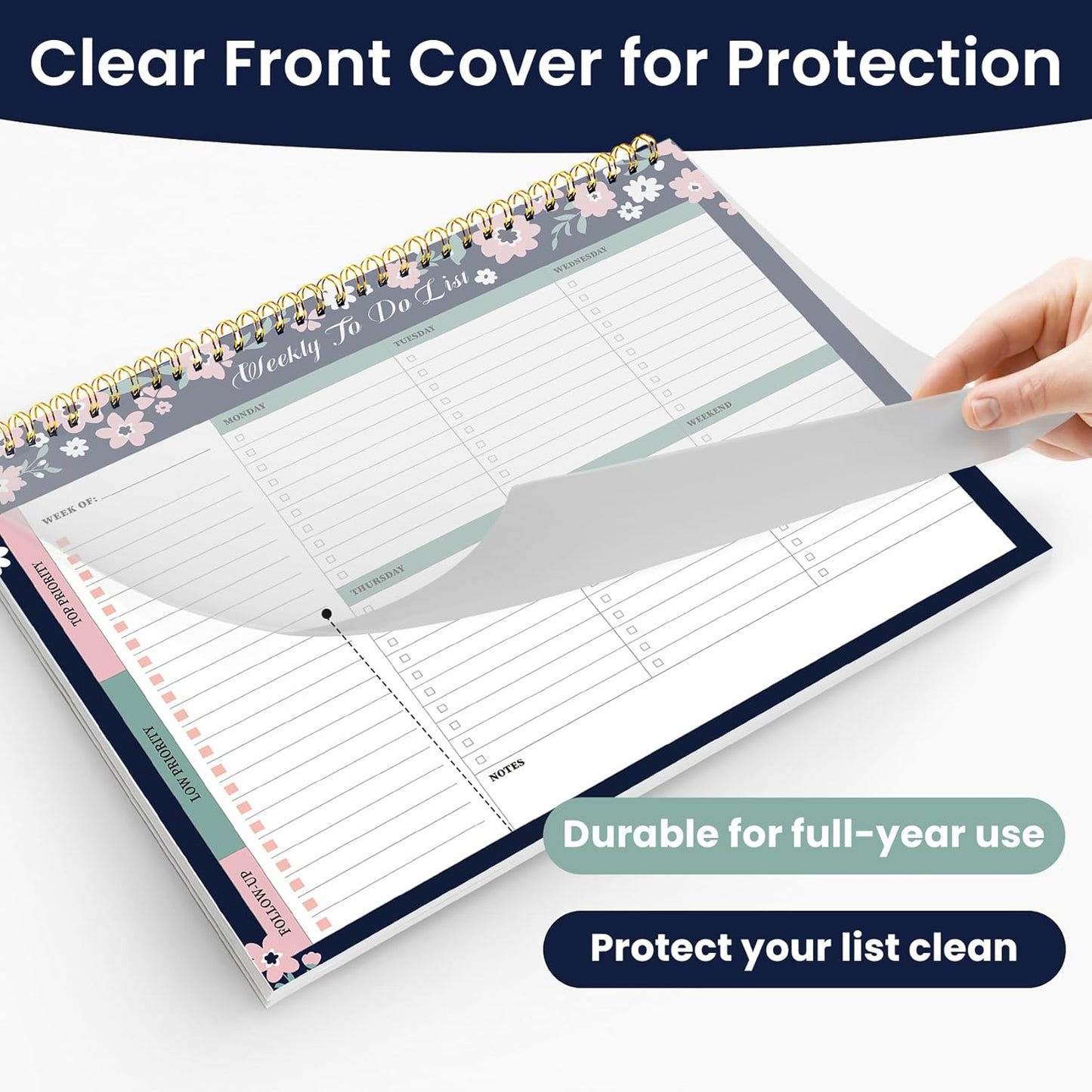 Weekly To Do List Notepad with 52 Undated Sheets（8.5"×11"）- Undated Weekly Planner Notepad for Office Desk Accessories and Supplies - Midnight Lilac