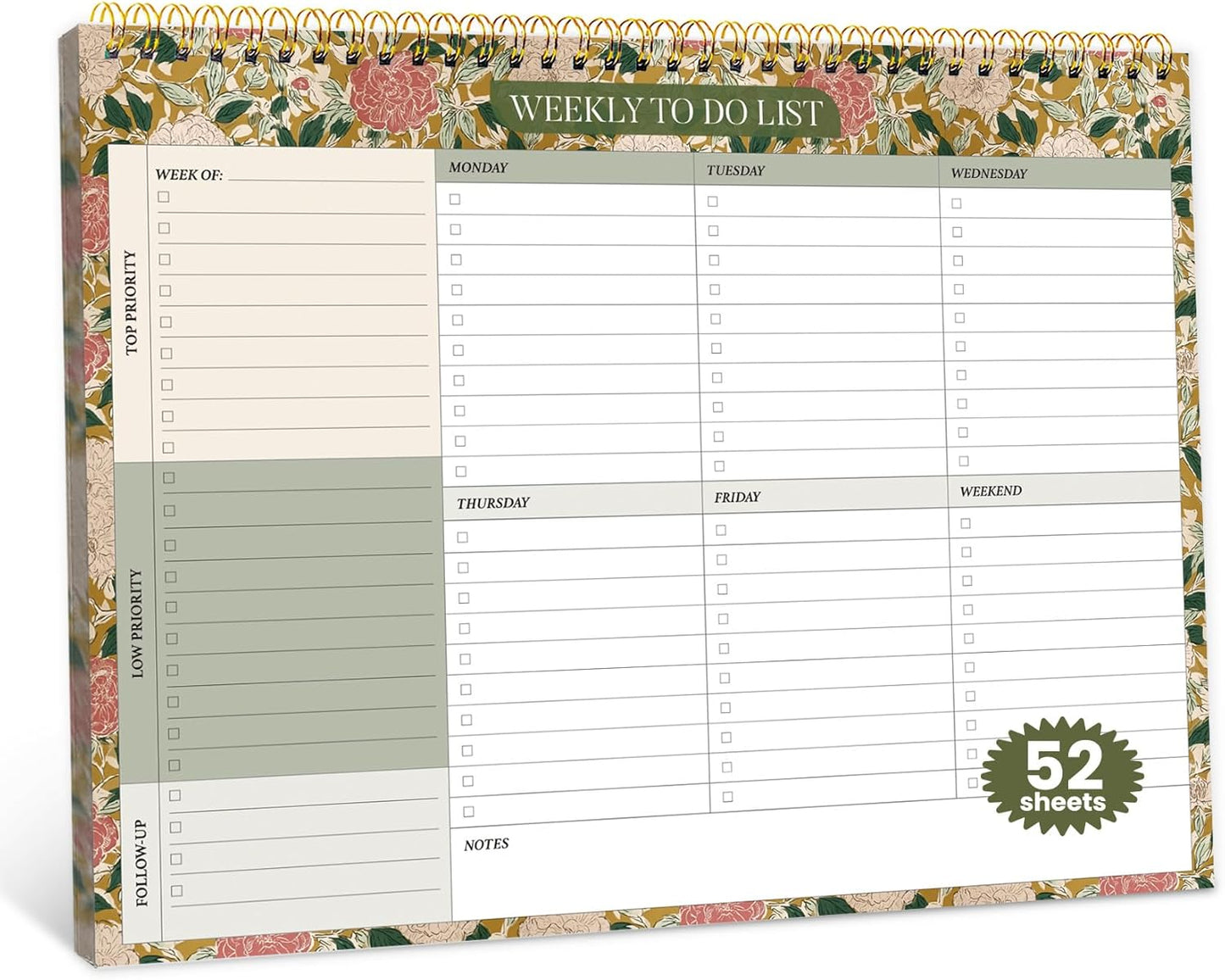 Weekly To Do List Notepad with 52 Undated Sheets（8.5"×11"）- Undated Weekly Planner Notepad for Office Desk Accessories and Supplies - Midnight Lilac