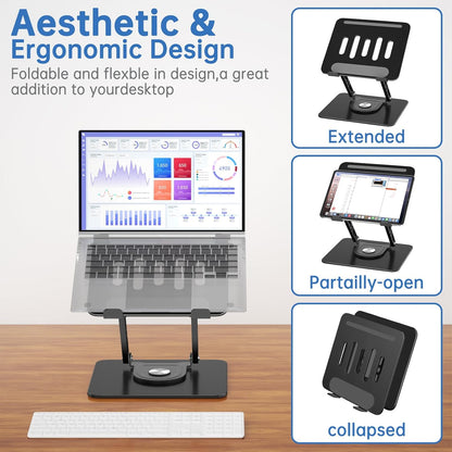 Laptop Stand for Desk Adjustable Computer Stand with 360 Rotating Base Ergonomic Laptop Riser Mount for Desk Foldable Protable Computer Desk Fits with MacBook Pro Air, Rectangle